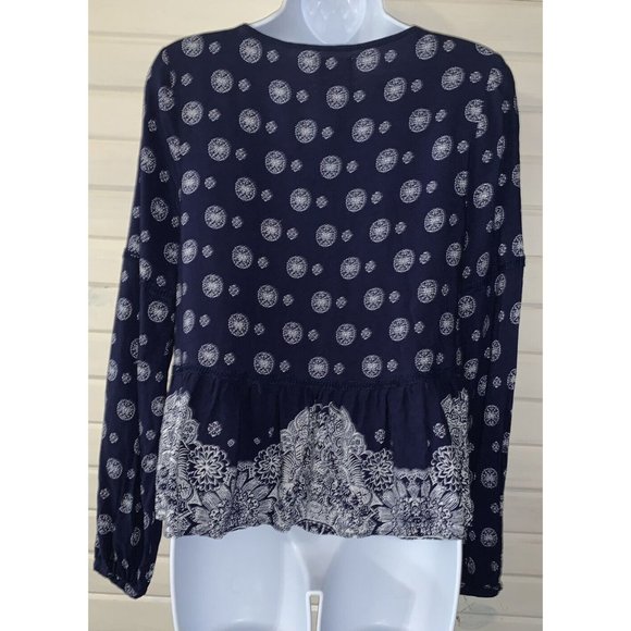 Wild Blue Sadie Robertson Sz MEDIUM Blouse Boho Tunic Rayon Blue Peplum EUC - Picture 5 of 9